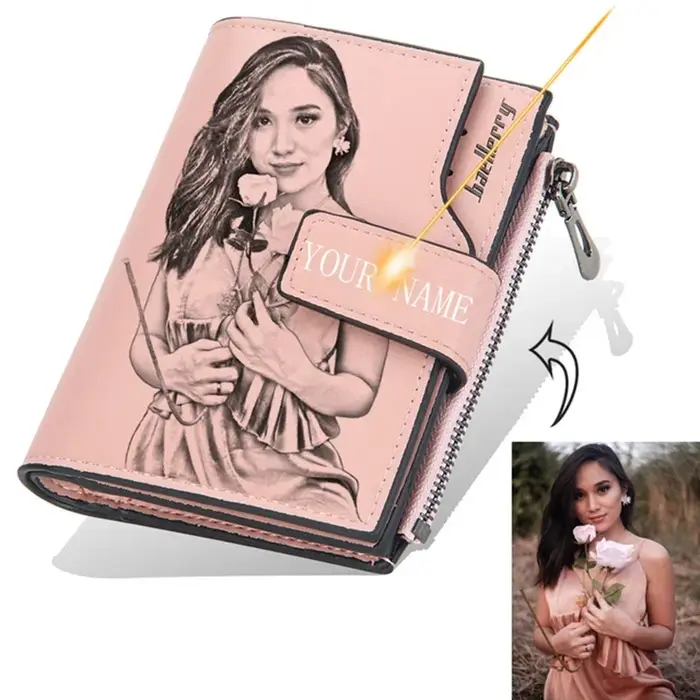 Portefeuille personnalisé avec Photo et nom pour hommes et femmes, en cuir PU, court, à trois volets, fermeture éclair, poche pour pièces de monnaie, rétro, haute capacité, cadeau