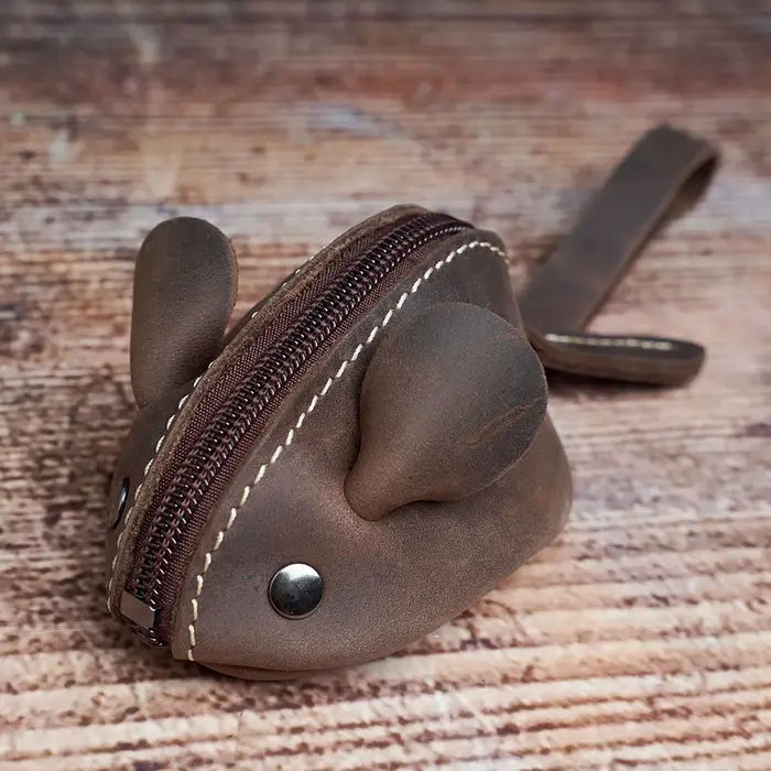 Vintage Mini porte-monnaie en cuir véritable petit portefeuille hommes femmes marron mode mignon souris sac de rangement tendance fermeture éclair poche NUPUGOO