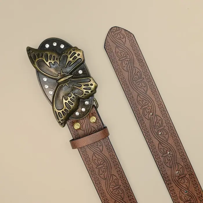 Ceinture papillon rétro Brown Street Punk – Boucle papillon en strass