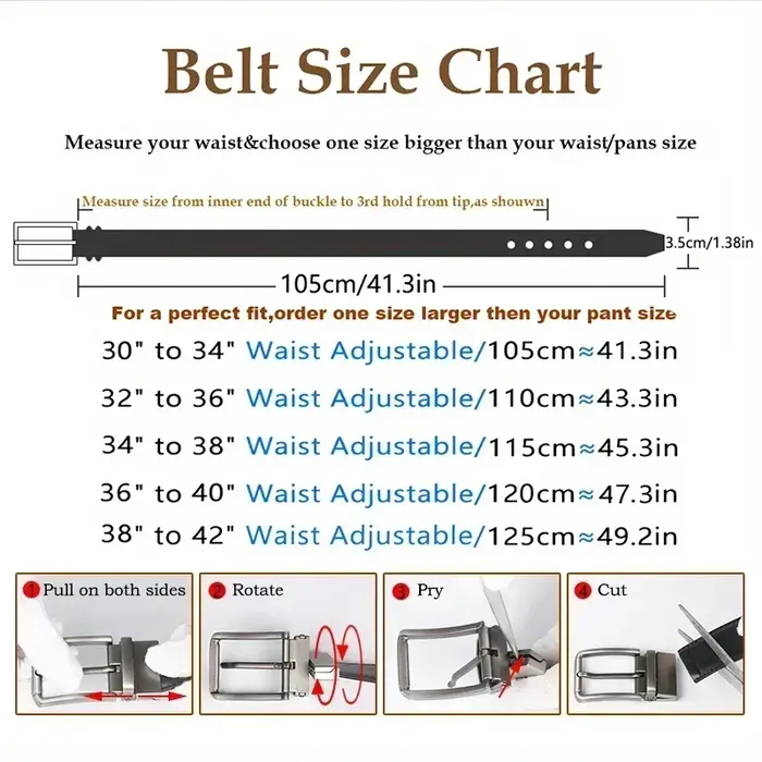 Ceinture réversible en cuir pour homme, rotation noire, 1 pièce