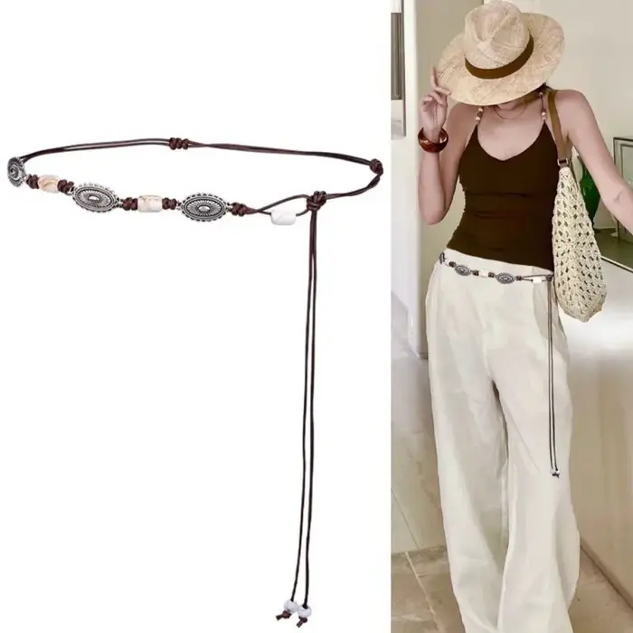 Nouvelle ceinture bohème en perles de bois