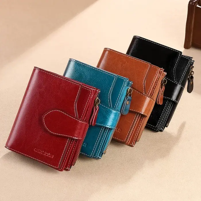 Brosse antivol RFID, nouveau portefeuille trois fois multi-pli en cuir de vache véritable