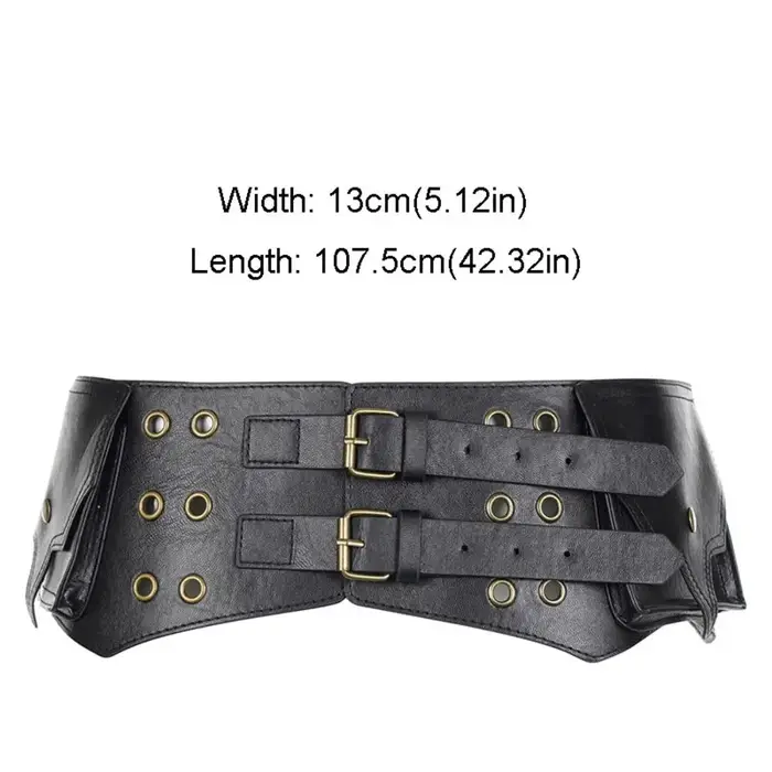 Ceinture large Y2K en cuir PU pour femme, style western chic avec œillets et poches