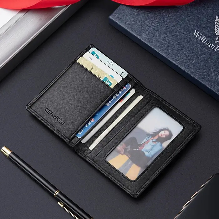 Portefeuille en cuir pour hommes, porte-cartes vertical ultra fin, multifonctionnel, pour permis de conduire, porte-monnaie court de marque de haute qualité