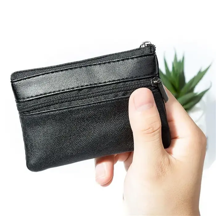 Porte-monnaie homme femme cuir noir fermeture éclair unique multi-fonction téléphone portable