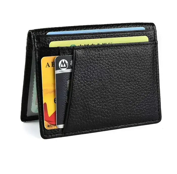 Portefeuille souple Super mince 100% cuir véritable, Mini portefeuille pour cartes de crédit, porte-cartes pour hommes, portefeuille fin et petit