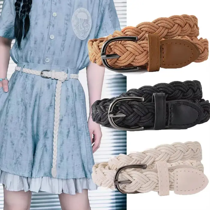 Ceinture fine tressée rétro vintage pour femme