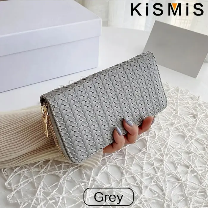 KISMIS-Portefeuille en cuir PU pour femme, fermeture éclair moyenne et longue, style européen et amé