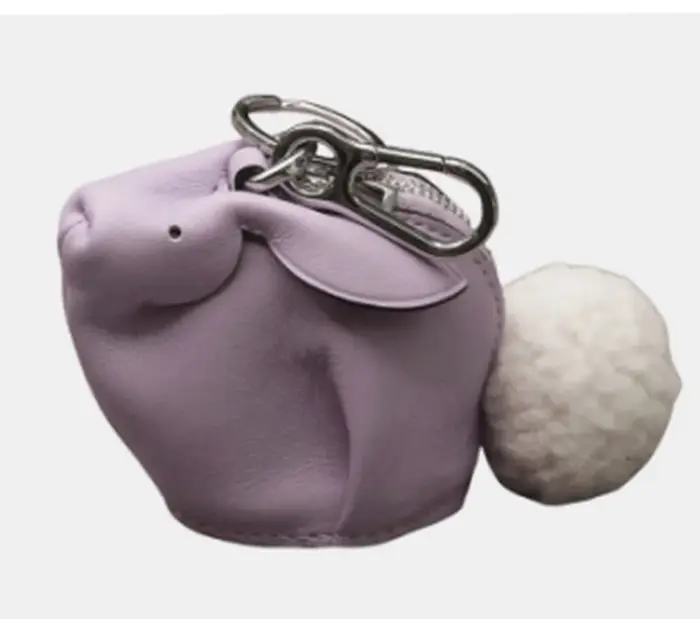 Porte-monnaie Lapin en Cuir Véritable Fait Main avec Breloque