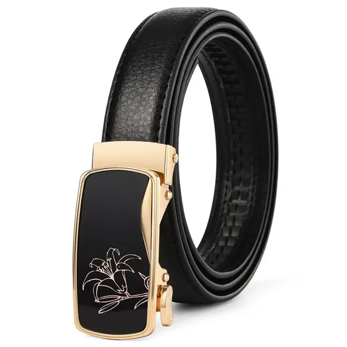 Ceinture noire de haute qualité avec boucle automatique pour femme