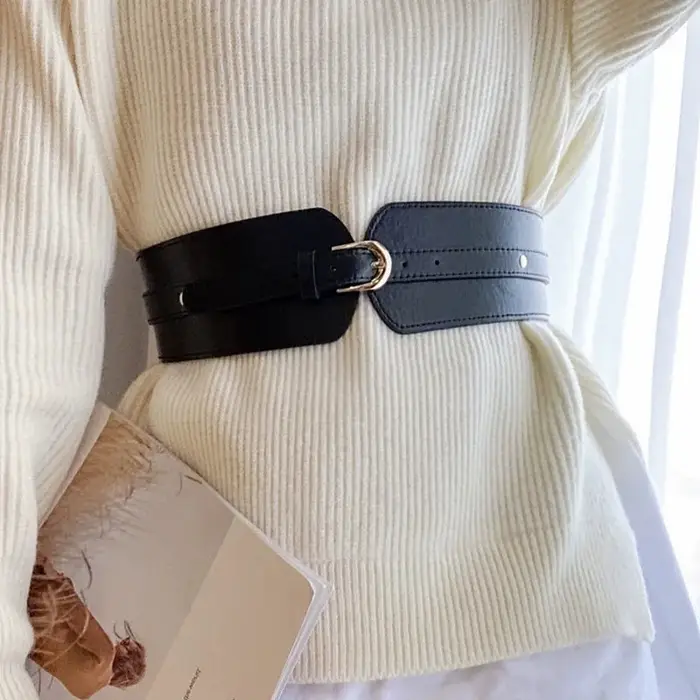 Ceinture Corset large en cuir PU pour femmes, couleur unie, rétro, élastique, slim, robe, manteau, bandage décoratif