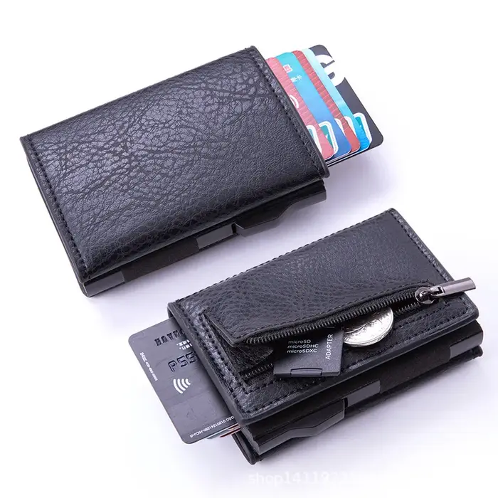 Fibre porte-carte de crédit portefeuilles hommes marque Rfid noir marron magique à trois volets en cuir mince Mini