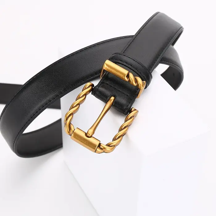 Ceinture en cuir de qualité supérieure pour femme avec boucle à ardillon, ceinture décorative noire polyvalente et élégante pour les affaires et les trajets quotidiens