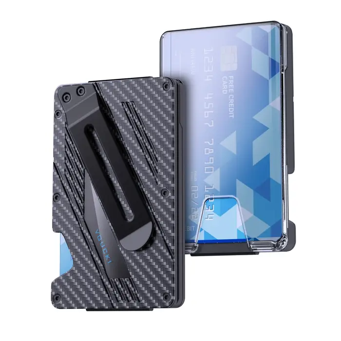 Portefeuille pour hommes-portefeuille mince à pince à billets en aluminium avec porte-carte d'identité transparent