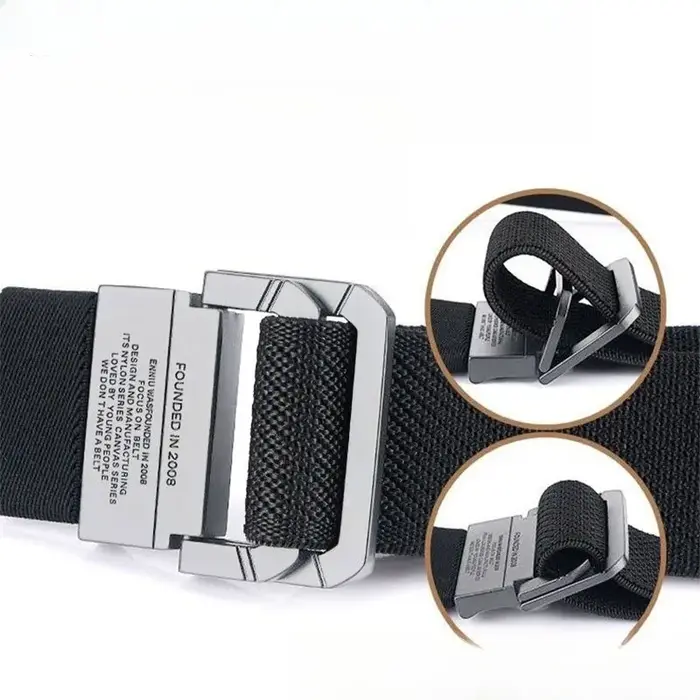 Ceinture de sport décontractée pour hommes et femmes – Boucle métallique automatique, sangle en toile et nylon, idéale pour les étudiants et l'extérieur