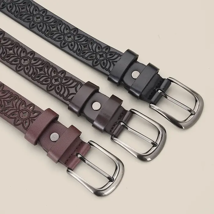 Mode rétro femmes fleur creuse aiguille boucle ceinture Simple et polyvalent pantalons décontractés robe