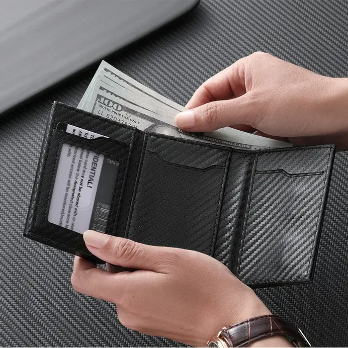 Portefeuille pour homme avec fermeture éclair, porte-monnaie, porte-cartes de crédit métallique à ouverture automatique, minimaliste, anti-RFID, idéal pour les cartes de visite