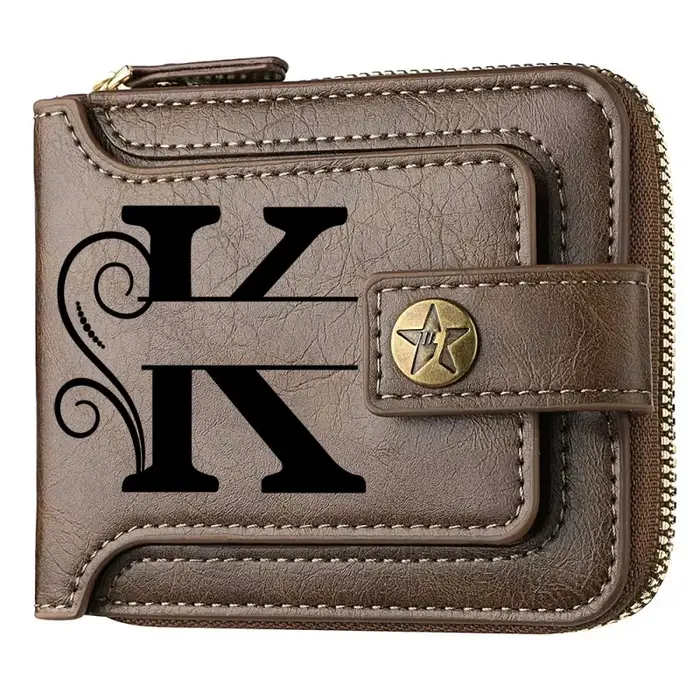 Portefeuille personnalisé pour homme avec nom - Portefeuille en similicuir marron tendance, avec des