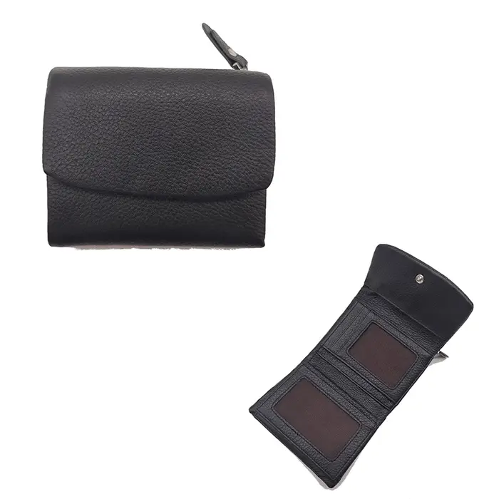 Portefeuille court en cuir de vachette véritable souple pour femme, porte-cartes à moraillon multifo