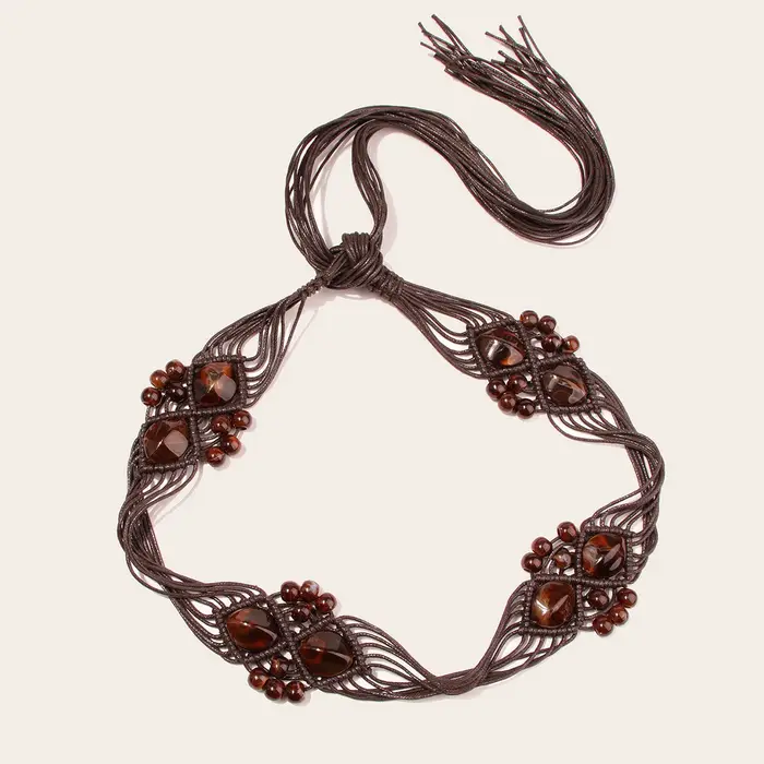 Ceinture à nœud tissé en perles de résine bohème