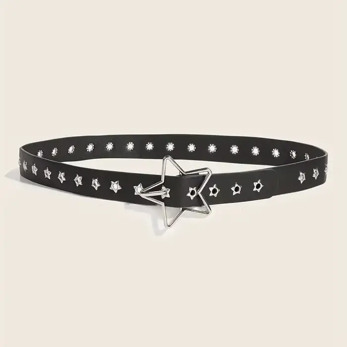 Y2K Punk étoile oeillet noir Rivet ceinture Goth Pu cuir ceintures pour femmes jean pantalon garçons