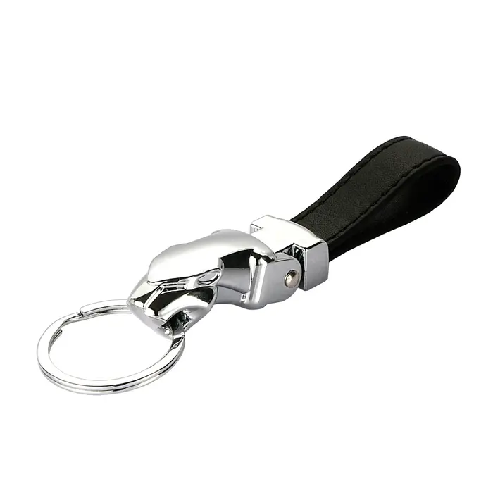 Style de voiture luxe tête de léopard en cuir véritable porte-clés
