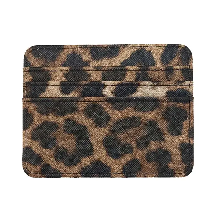 Mini porte-cartes en cuir PU à motif léopard pour hommes et femmes