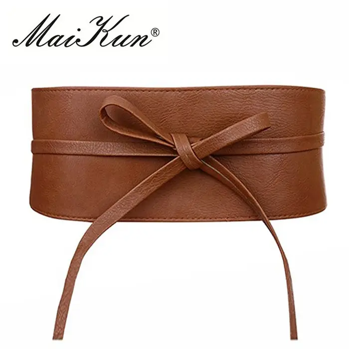 Boho Ceinture pour Femmes Bowknot Faux En Cuir Wrap Around Style Obi Cinch