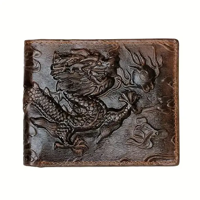 Portefeuille vintage en cuir véritable pour hommes, porte-cartes imprimé en 3D avec tigre