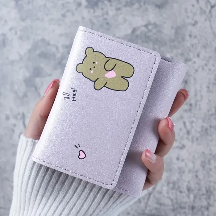 Portefeuille court mignon pour femme 2024 avec fermoir, porte-cartes d'identité et bancaires, pour étudiante, sac à monnaie, portefeuille pour femme, sac à motif de dessin animé rose