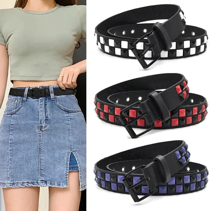 Ceinture Punk à rivets violets pour femmes