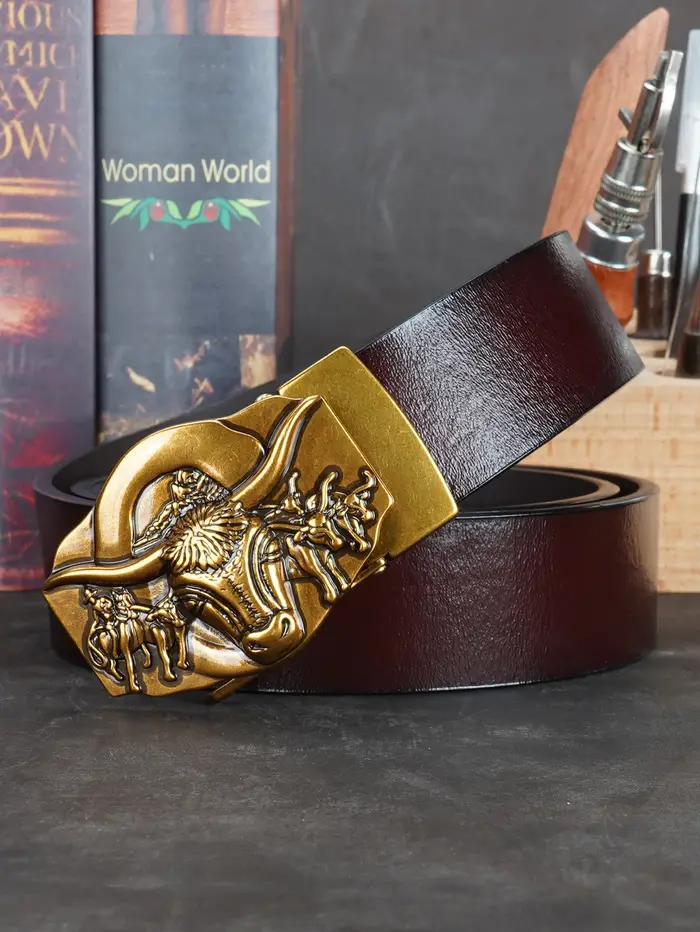 Ceintures pour hommes - Style vintage - Ceinture à cliquet en cuir de vachette de deuxième couche - Boucle automatique