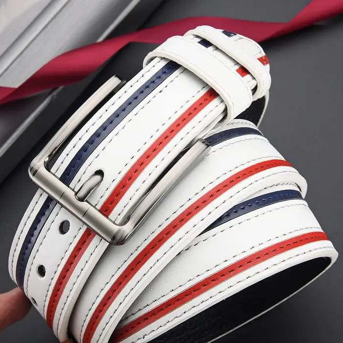 Ceinture en similicuir rayée pour homme, qualité supérieure, design à boucle à ardillon, parfaite pour les tenues décontractées et semi-formelles