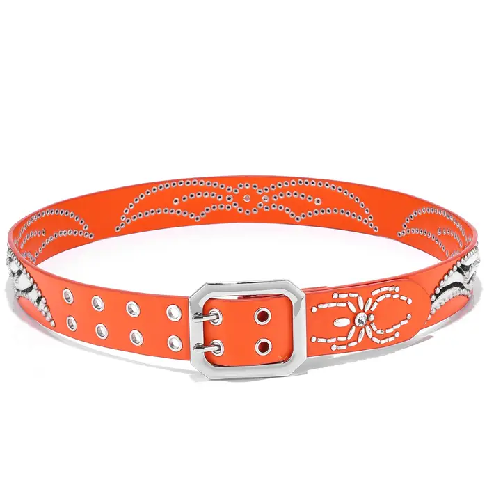 Ceinture en cuir orange avec strass pour femme