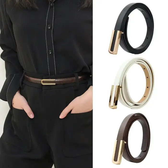 Ceinture fine en cuir noir pour femmes