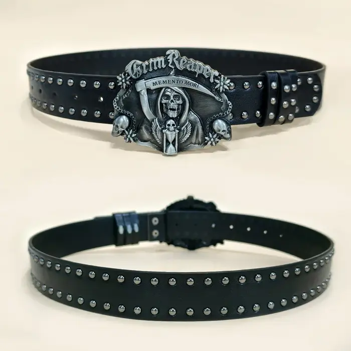 16.8 	 Grim Reaper – ceinture en cuir Pu pour hommes et femmes, Cowboy occidental, Vintage, grande t