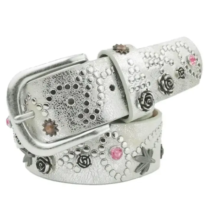 BOKADIAO femmes ceinture en cuir feuilles fleurs Punk Rivets mode ceintures