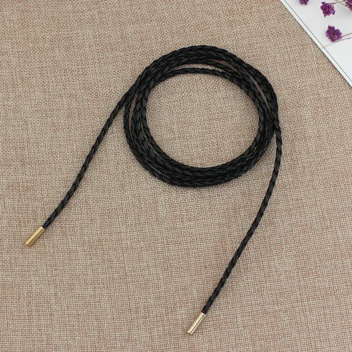 Nouvelle ceinture fine en cuir tressé avec boucle métallique, ceinture longue nouée pour robe, ceint
