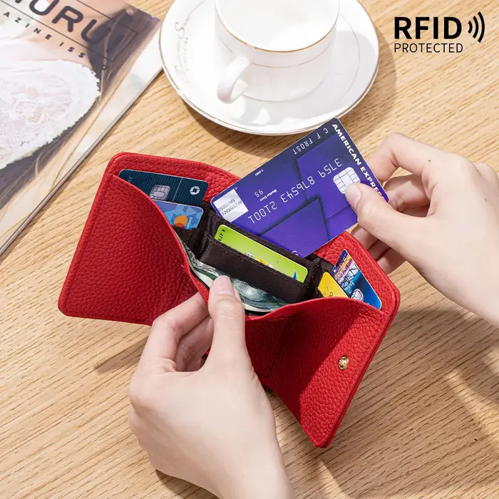 Mini portefeuille court en cuir véritable pour femmes, Design Vintage, blocage RFID, fente multi-cartes, porte-monnaie, sacs à fermoir Kiss Lock