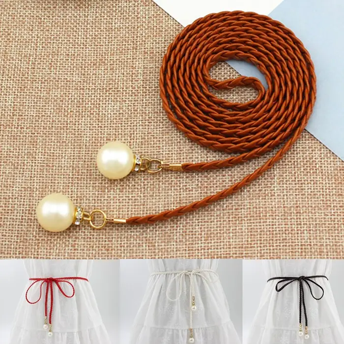 Ceinture fine en cuir PU tressée à franges style bohème pour femme