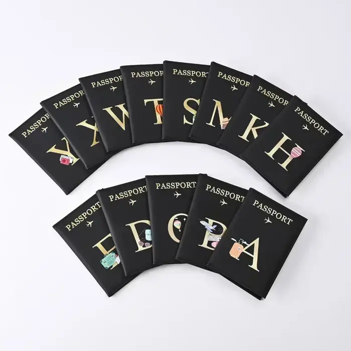 Couverture de passeport en cuir avec lettres imprimées pour hommes et femmes