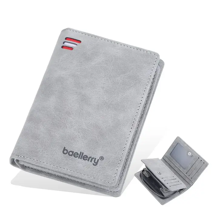 Portefeuille de poche avant pour hommes mince en cuir PU fermeture à glissière Protection RFID 10 em