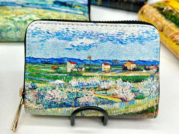 Porte-cartes artistique en cuir végétalien avec fermeture éclair