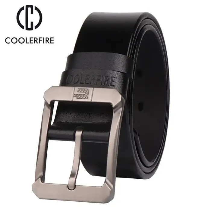 Ceintures en cuir véritable Coolerfire pour hommes, ceinture de marque à boucle à ardillon pour jean