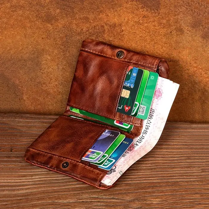Sac à clés Original en cuir de vache, porte-monnaie court décontracté d'affaires rétro, portefeuille