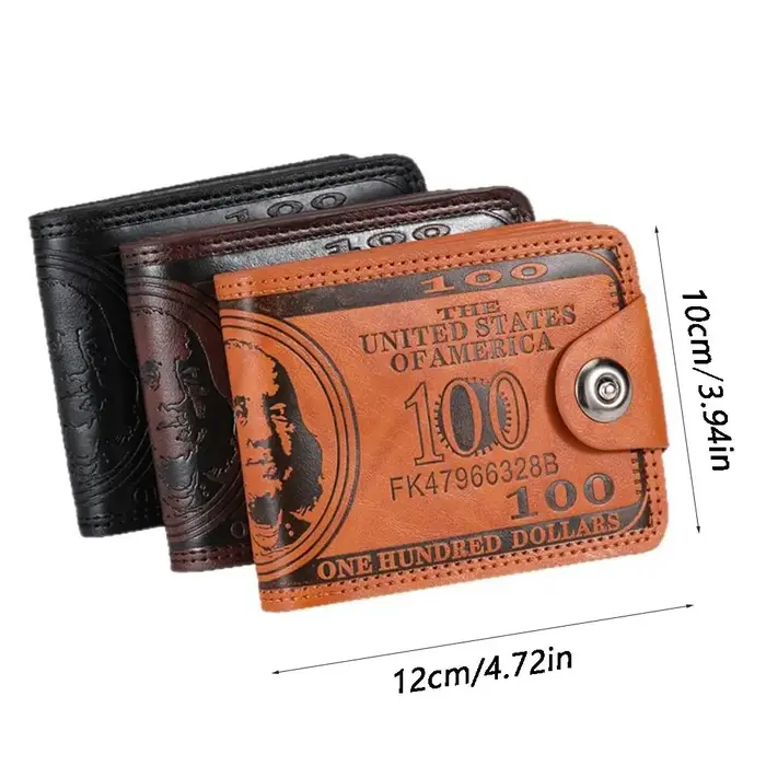 Portefeuilles Vintage à motif de 100 dollars américains pour hommes, porte-cartes à fermeture éclair, portefeuille multifonctionnel en cuir, usage quotidien