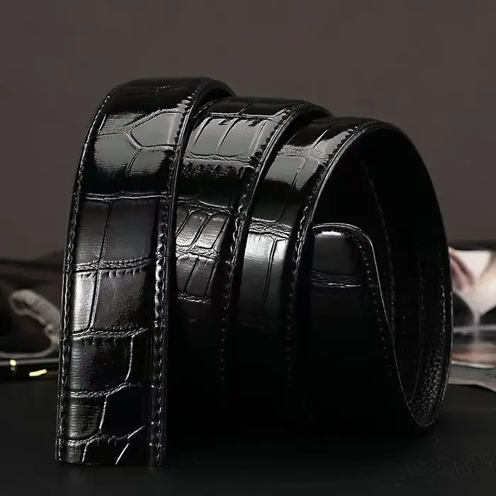 Ceintures à boucle automatique motif Crocodile pour hommes, en cuir véritable, à la mode, pour affaires, en cuir de vache pur