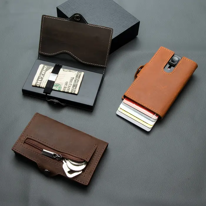 CASEKEY hommes portefeuilles 100% véritable cuir de vache Popup court porte-carte sac à main de haute qualité marque mâle portefeuille Tarjeteros Para Hombre