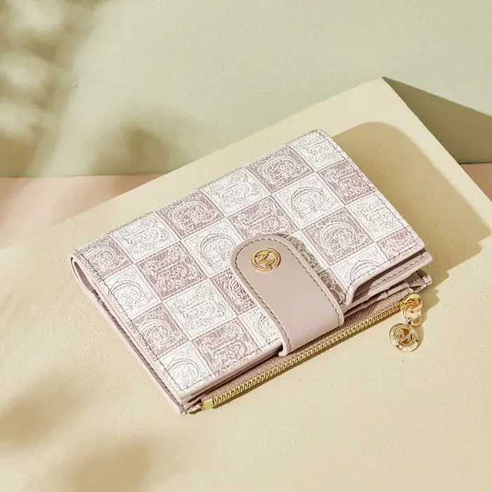 Petit portefeuille rose avec fermeture éclair pour femme