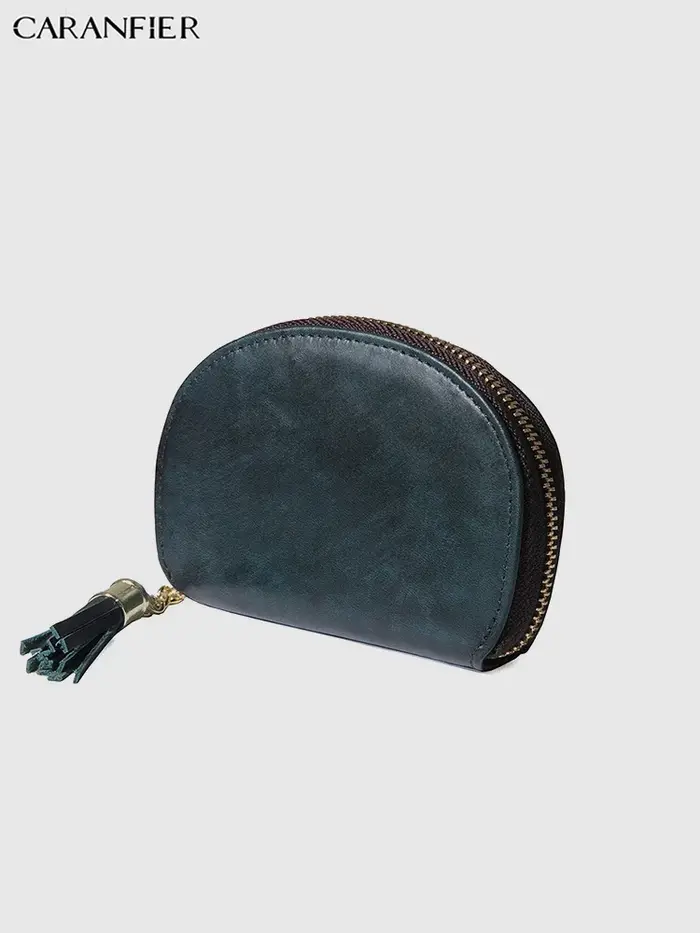 CARANFIER femmes porte-monnaie véritable cuir de vachette fille portefeuilles RFID cartes pochette mode couleur unie gland fermeture éclair coquille sac